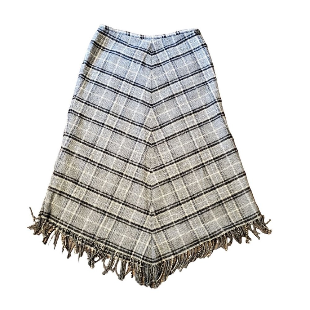 Charter‎ Club 8 Gray Plaid Wool Fringed A Line Modest Skirt Academia School Girl